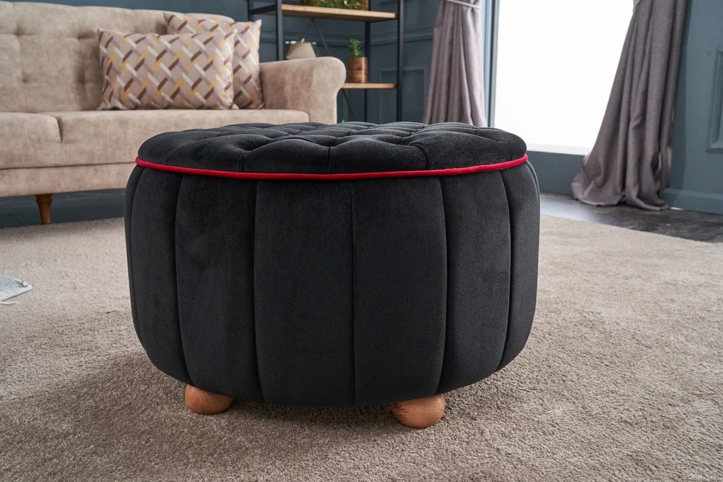 Pouffe Jasmin – Anthracite &amp; Pink – 65 cm x 42 cm x 65 cm
