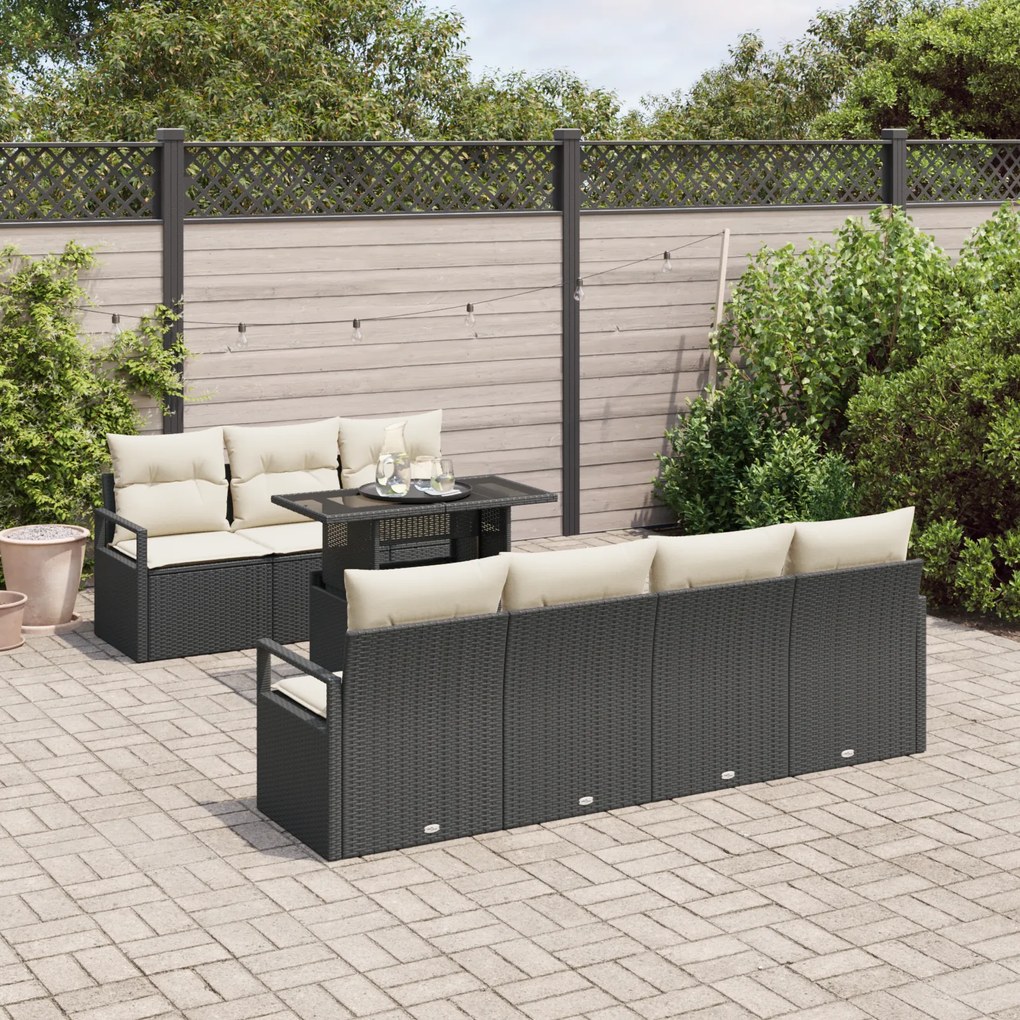 Conjunto de Sofá de Jardim vidaXL 8 Peças com Almofadas Preto Rattan P