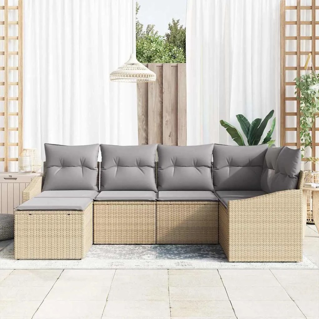 Conjunto de Jantar de Jardim com 6 Peças e Almofadas Bege em Rattan Si