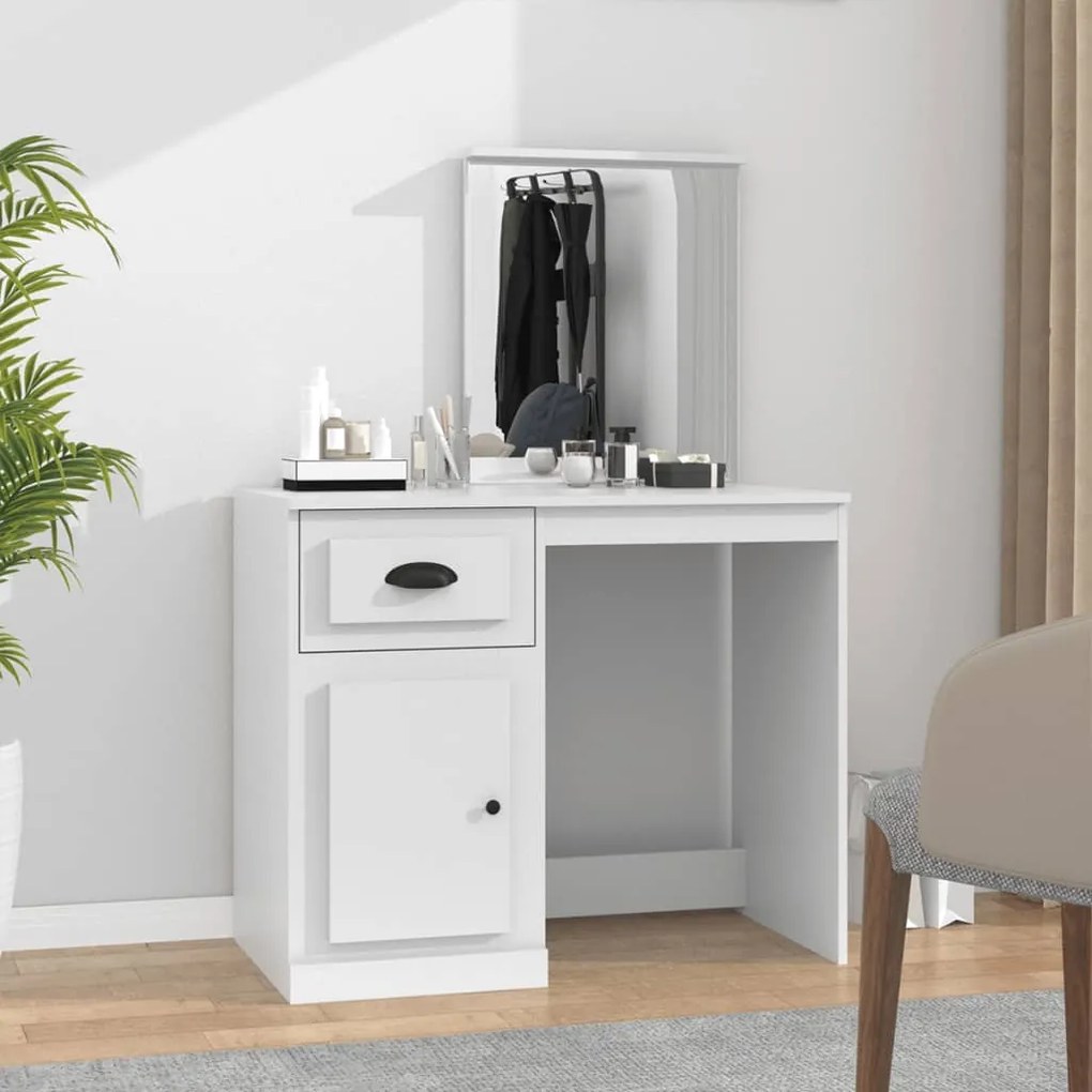 816760 vidaXL Toucador com espelho 90x50x132,5 cm derivados de madeira branco