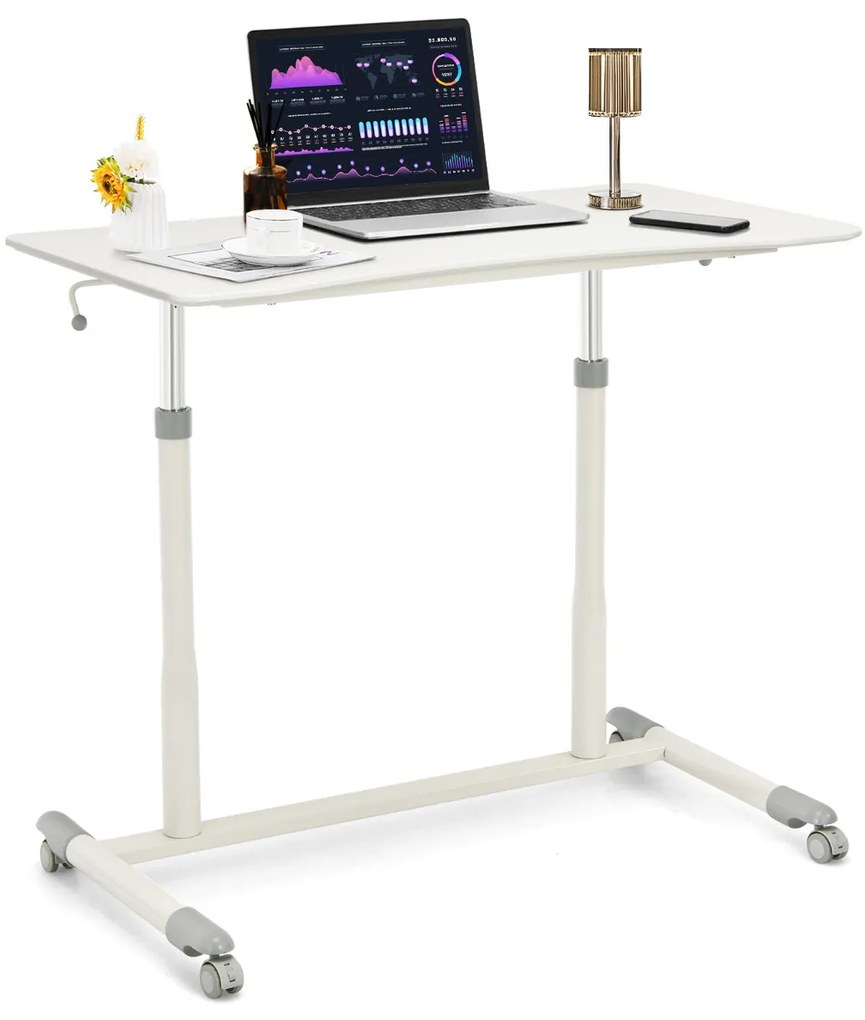 Mesa de computador em pé/sentado com altura ajustável com 4 rodas para sala de mesa doméstica 95 x 52 x 70-107 cm Branco