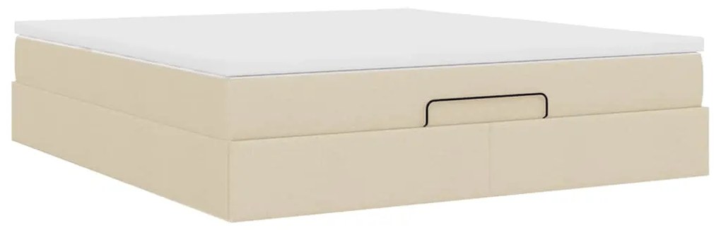 Estrutura de cama otomana com colchão tecido creme 160x200cm