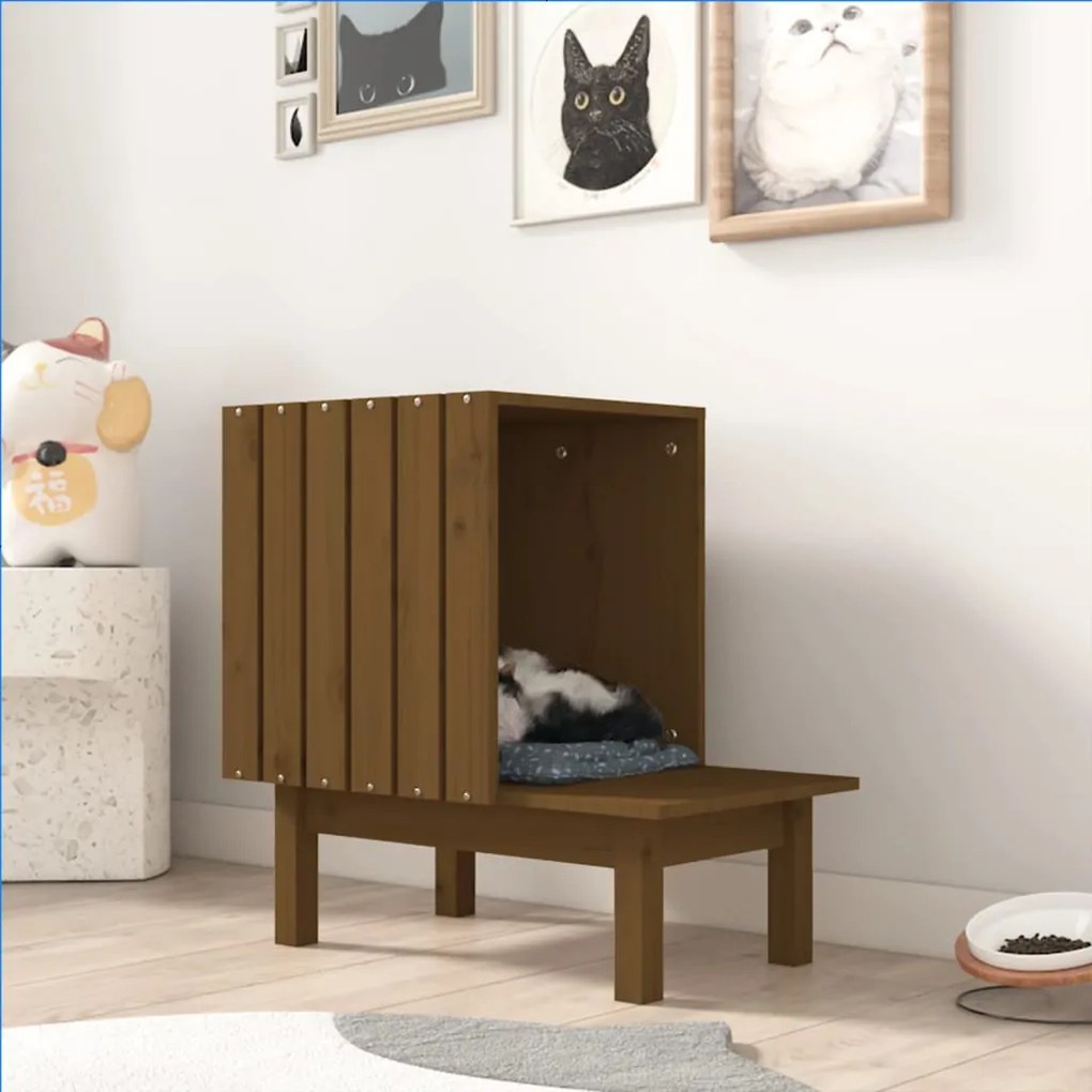 822455 vidaXL Ninho para gatos 60x36x60 cm pinho maciço castanho mel