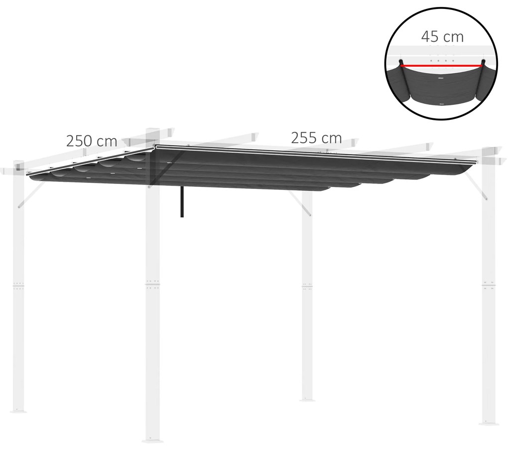 Cobertura para Pérgola 2,5x2,55 cm Teto de Substituição Retrátil para Pérgola com 10 Orifícios de Drenagem Cinza Escuro