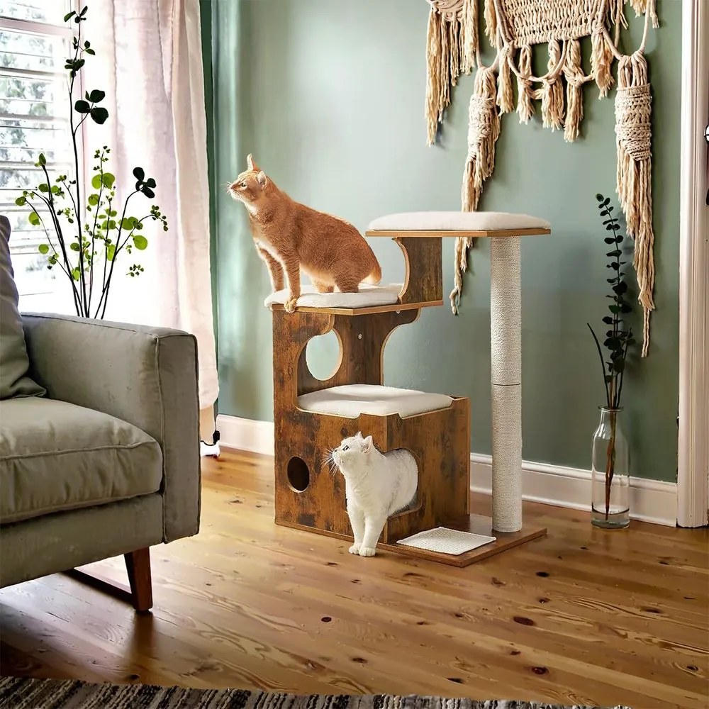 Arranhador para gatos 66 x 42 x 88 cm (C x L x A) castanho vintage-branco