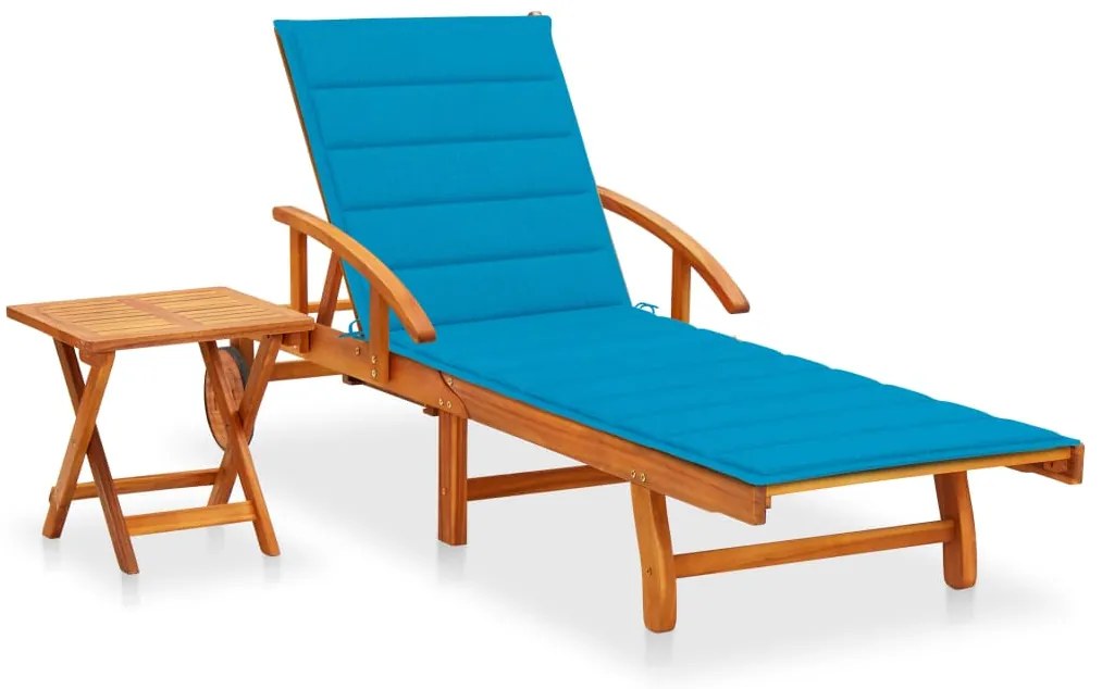 Espreguiçadeira de jardim com mesa e almofadão acácia maciça