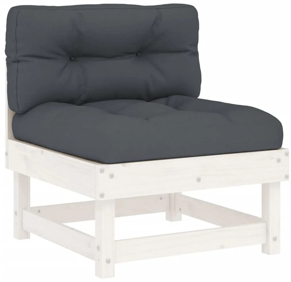 6pcs conjunto lounge jardim c/ almofadões madeira maciça branco