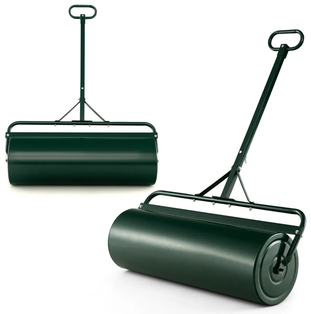 Rolo para relva metálico 63L Ø30cm cheio de água/areia empurrado/puxado/enrolado com pega amovível Verde