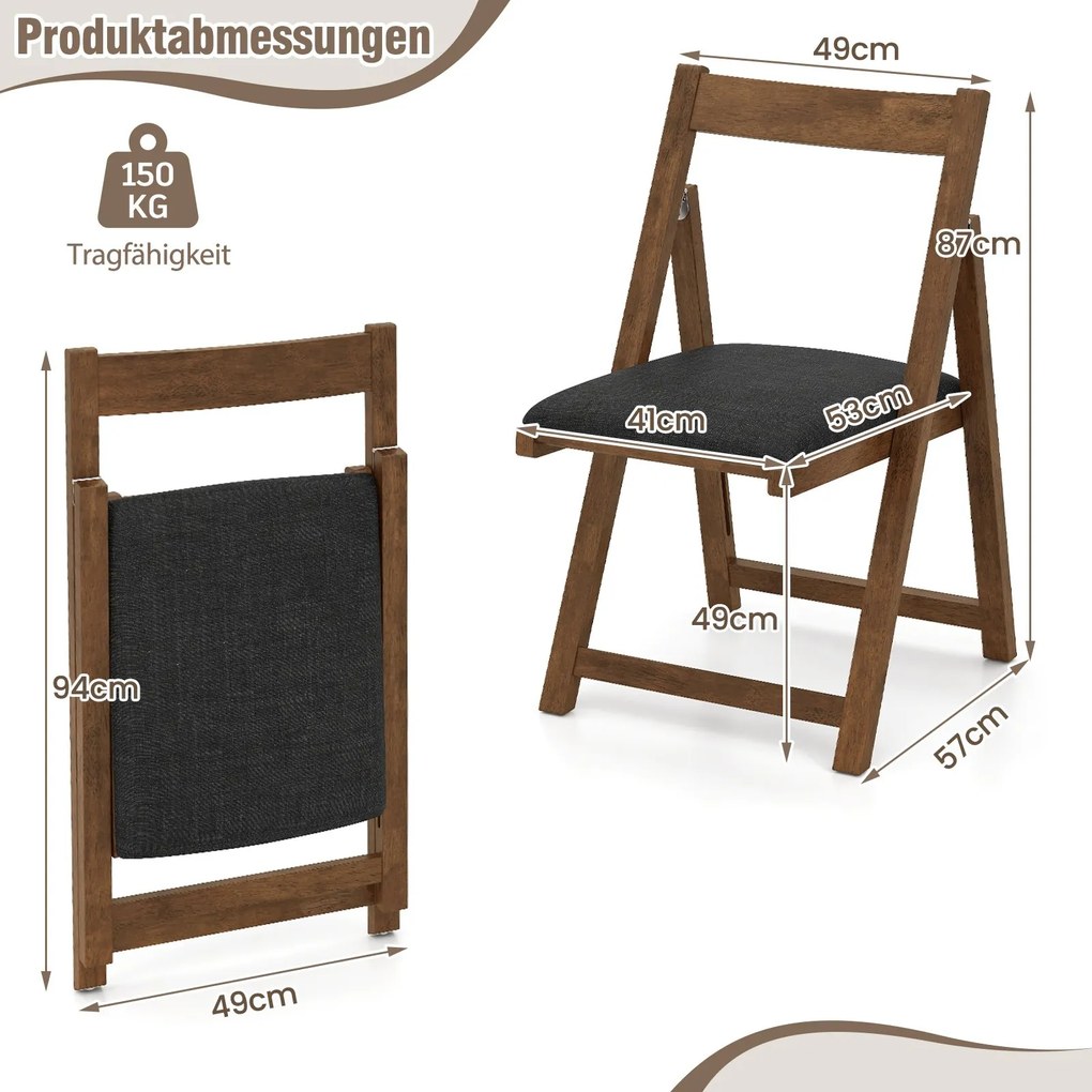 Conjunto de 2 cadeiras dobráveis para sala de jantar, cadeiras de cozinha com encosto curvo, cadeira acolchoada, capacidade de carga de 150 kg