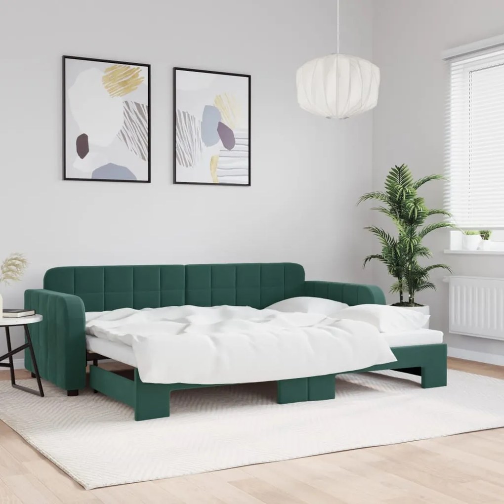 Sofá-cama com gavetão 80x200 cm veludo verde-escuro