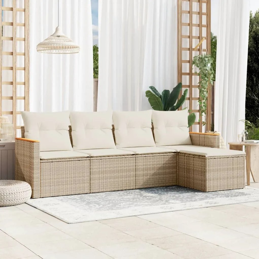 vidaXL 5 pcs conjunto de sofás p/ jardim com almofadões vime PE bege