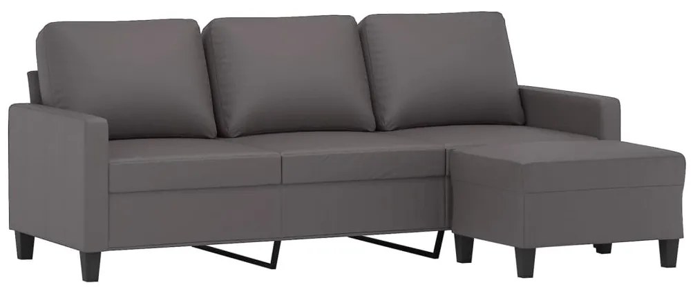 Sofá de 3 lugares c/ apoio de pés 180 cm couro artificial cinza
