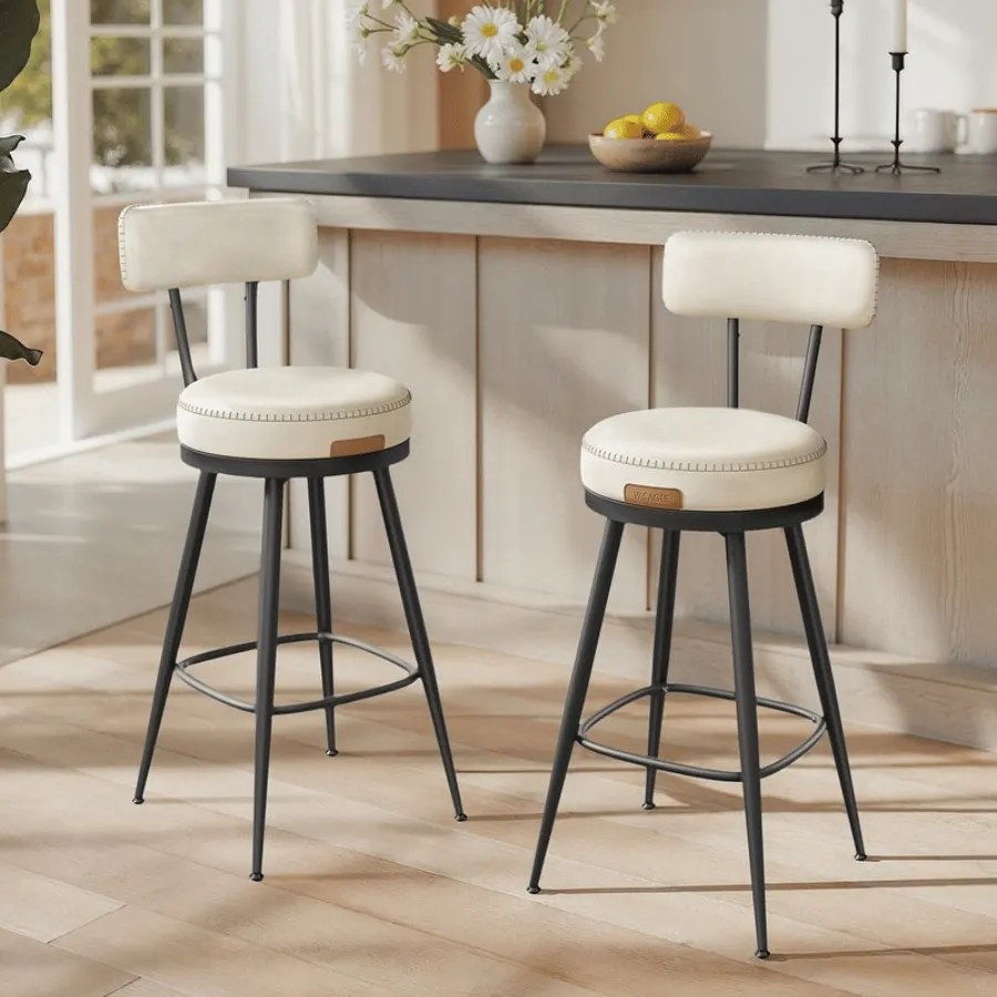 Conjunto de 2 bancos de bar em couro sintético 54 x 54 x 91 cm Coleção EKHO  branco creme