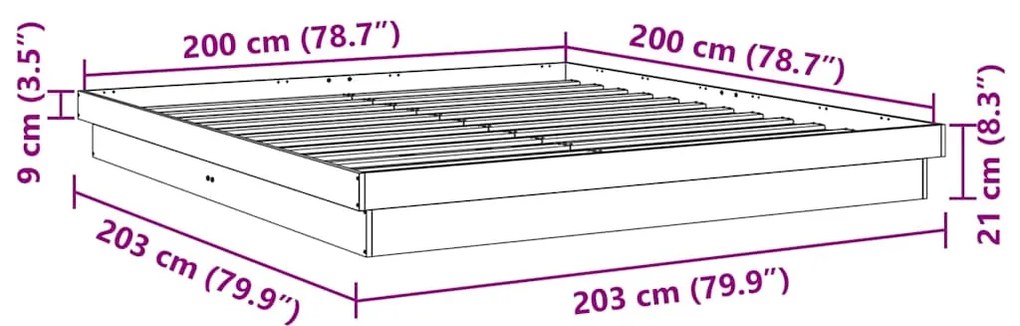 Estrutura de cama sem colchão 200x200 cm maciça de carvalho