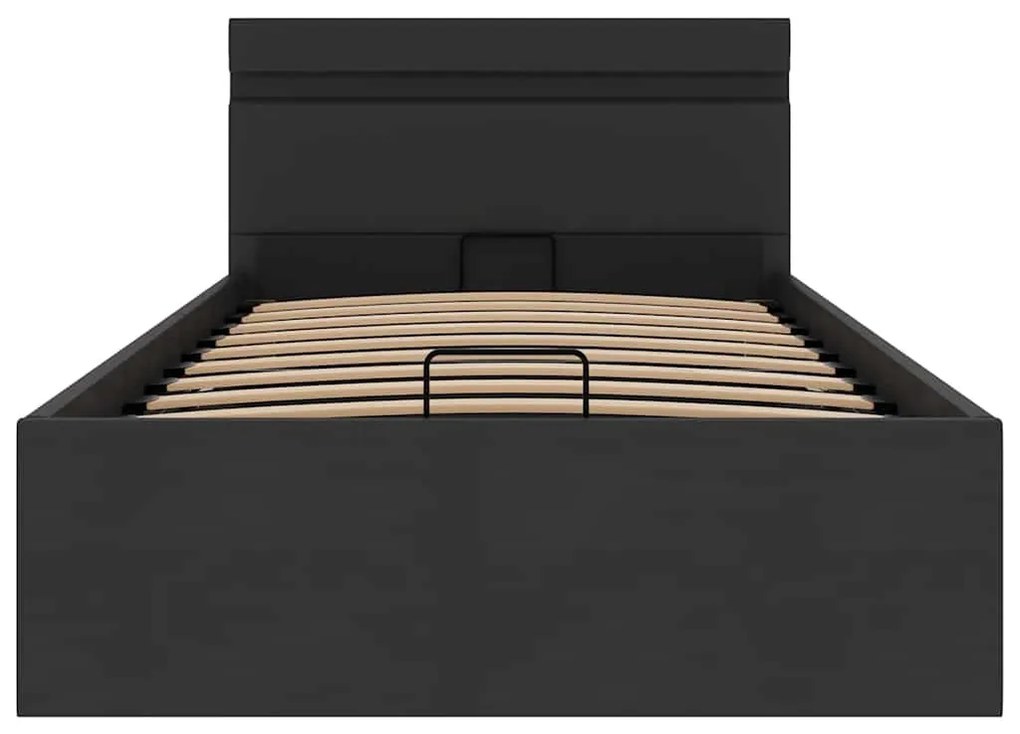 Cama hidráulica c/ arrumação LED 100x200cm couro artifi. preto
