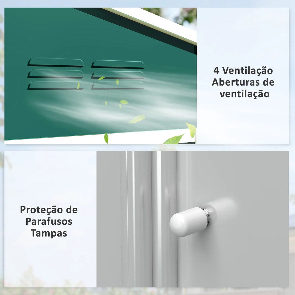 Abrigo de Jardim Exterior 3,6 m² 236x171x191 cm com Portas Deslizantes e Ranhuras de Ventilação Verde