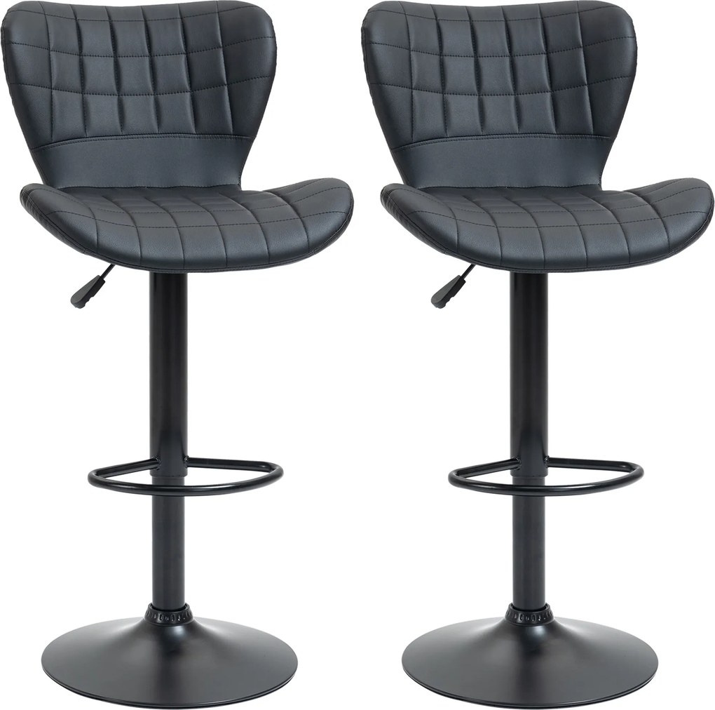 HOMCOM Conjunto 2 Banquetas de Bar Design Retrô 47 cm x 51,5 cm x 89-109 cm Preto | Aosom Portugal