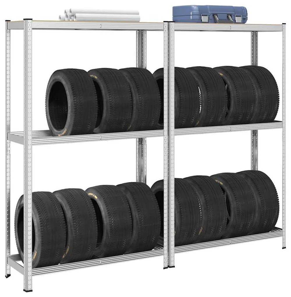 vidaXL Prateleiras para pneus de 2 camadas 2unid prateado 110x40x180cm