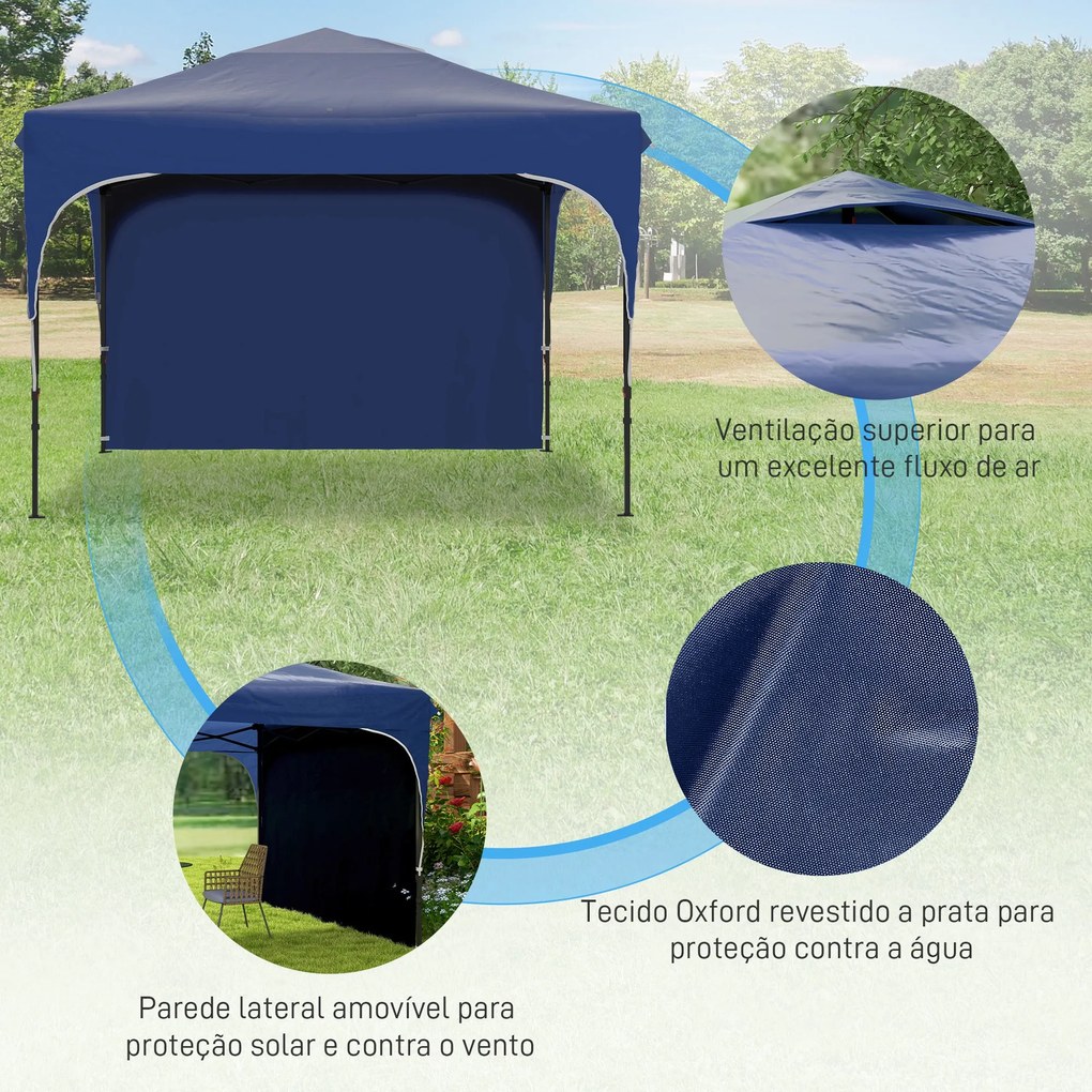 Outsunny Tenda Dobrável 3x3m com Altura Ajustável Tenda de Jardim com