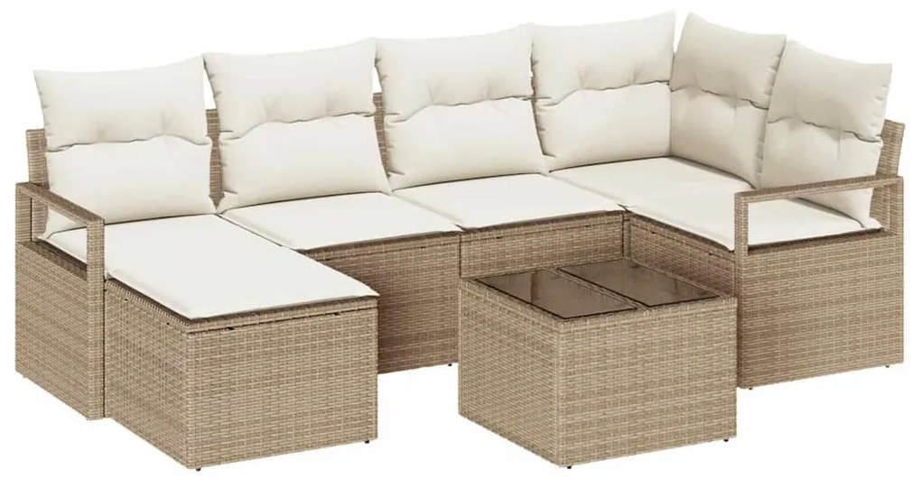 Conjunto de Sofá de Jardim de 7 Peças com Almofadas Marrom em Rattan