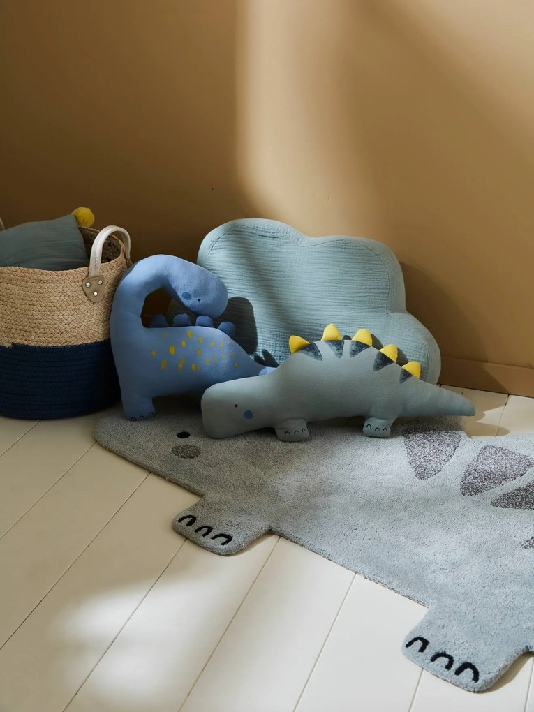 Lote de 2 almofadas, Pequeno Dinossauro azul medio liso com motivo