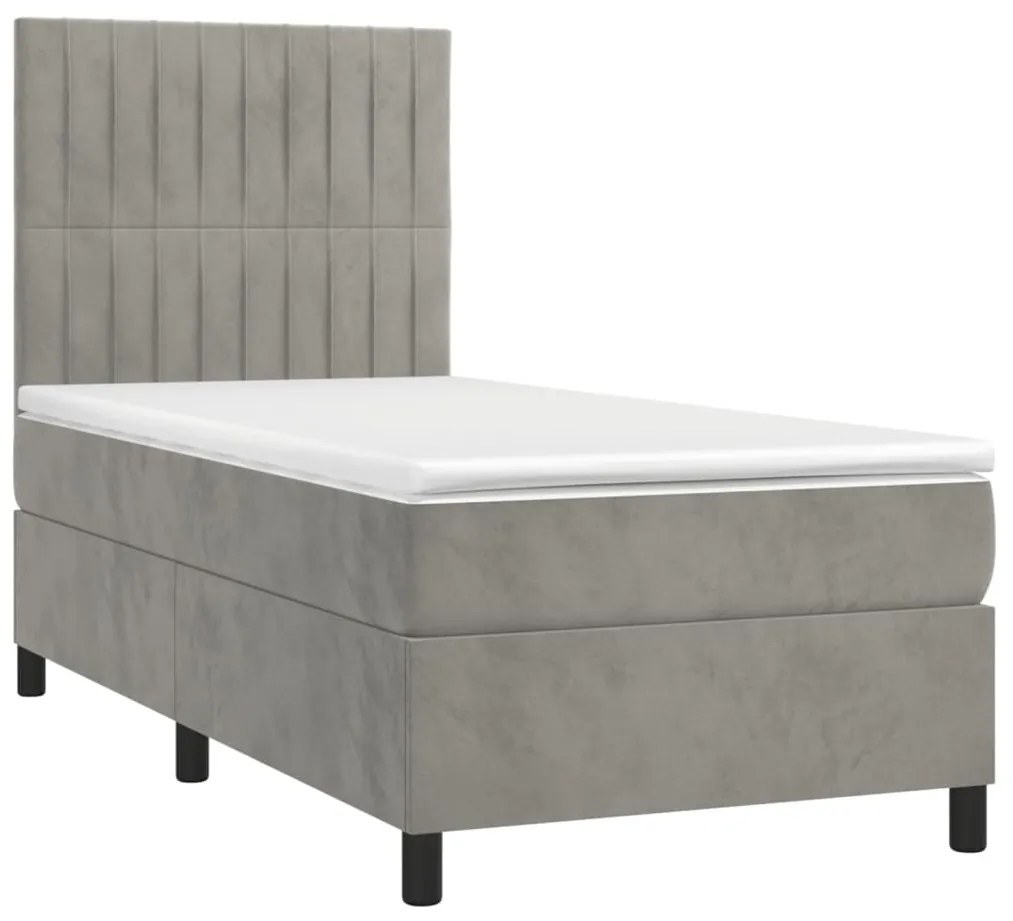 Cama box spring c/ colchão/LED 100x200 cm veludo cinzento-claro