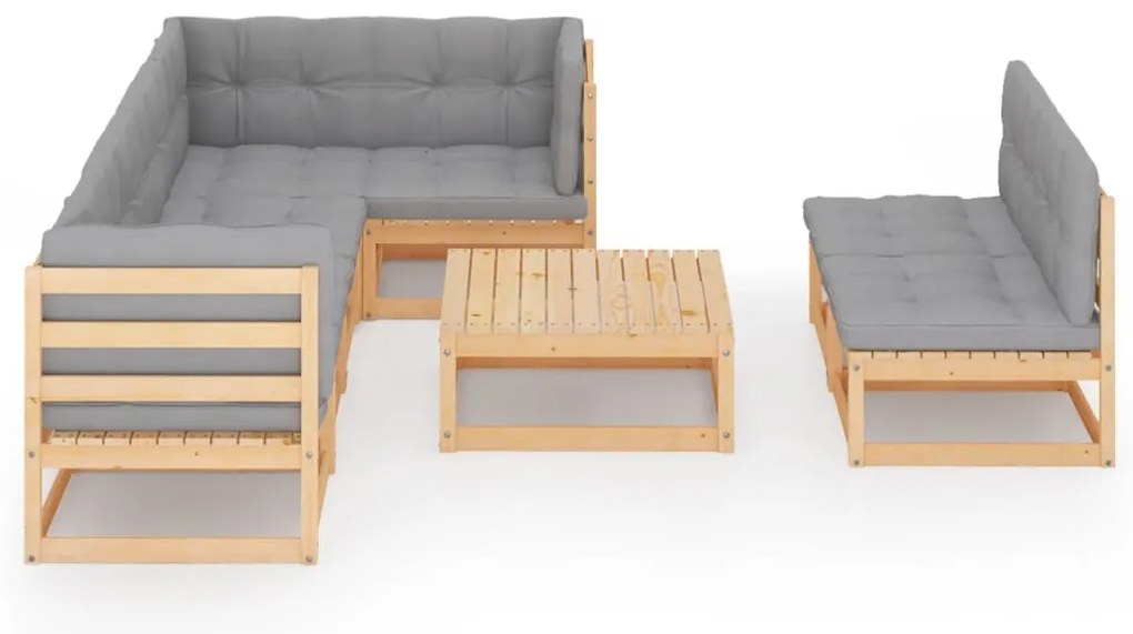8 pcs conjunto lounge de jardim c/ almofadões pinho maciço