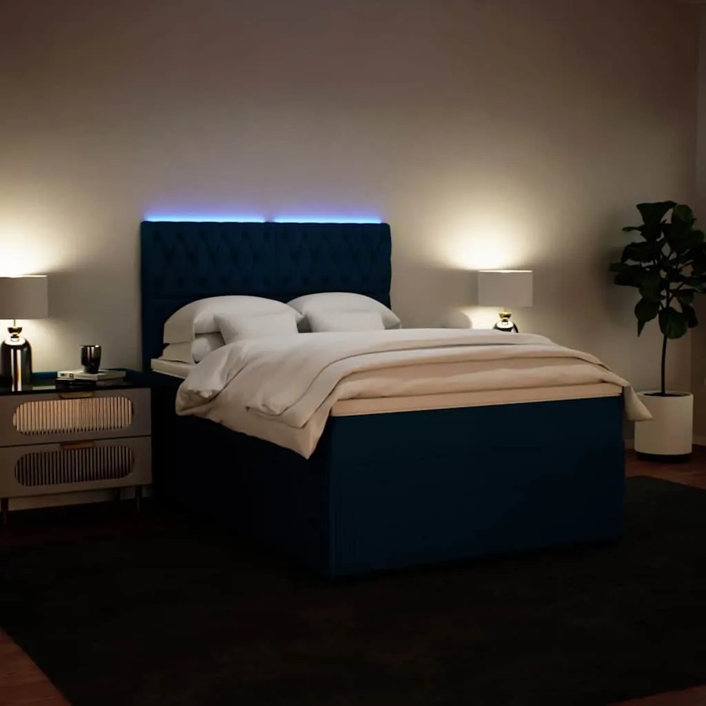 Cama boxspring com colchão 140x190 cm veludo azul