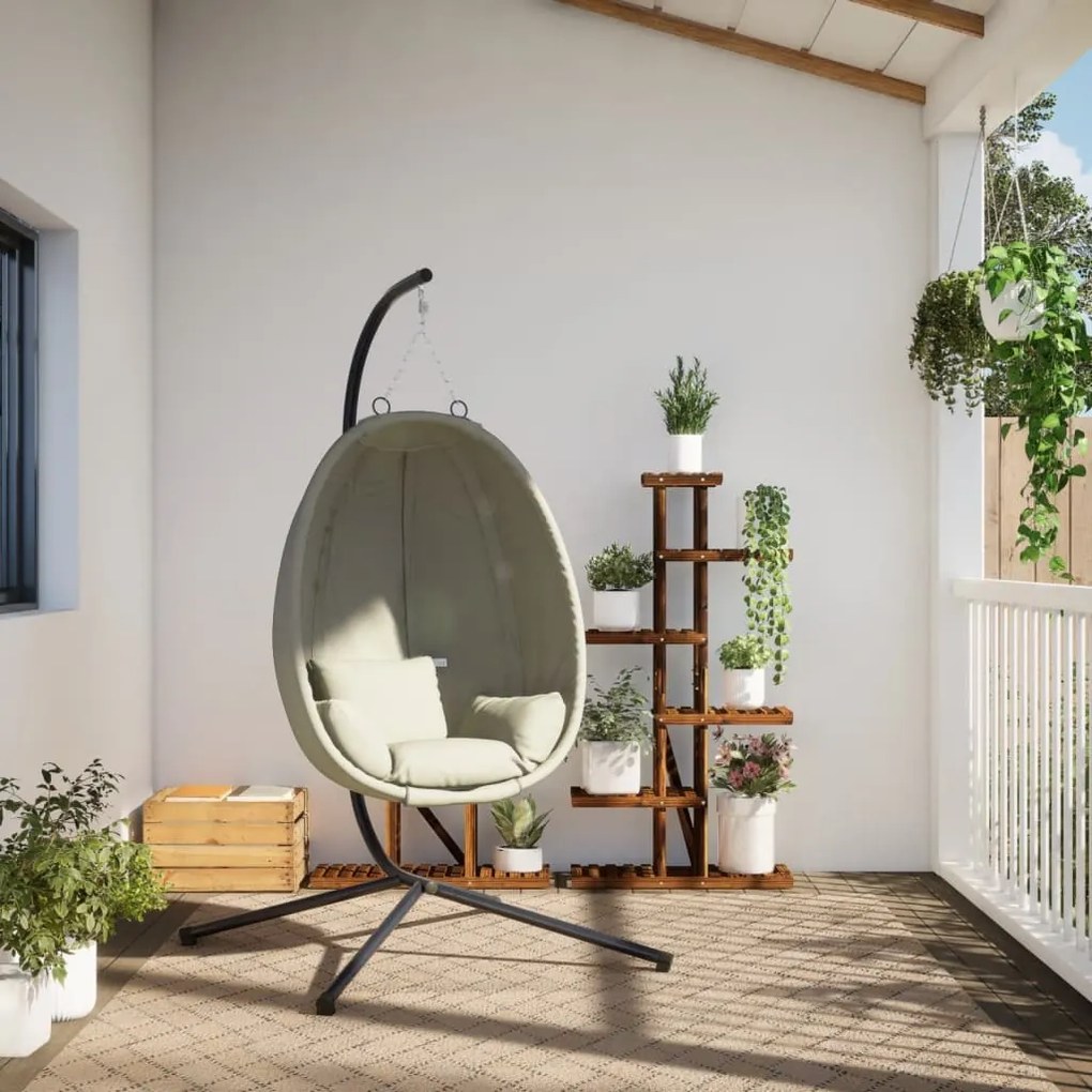 Cadeira em forma de ovo suspensa com suporte tecido/aço bege
