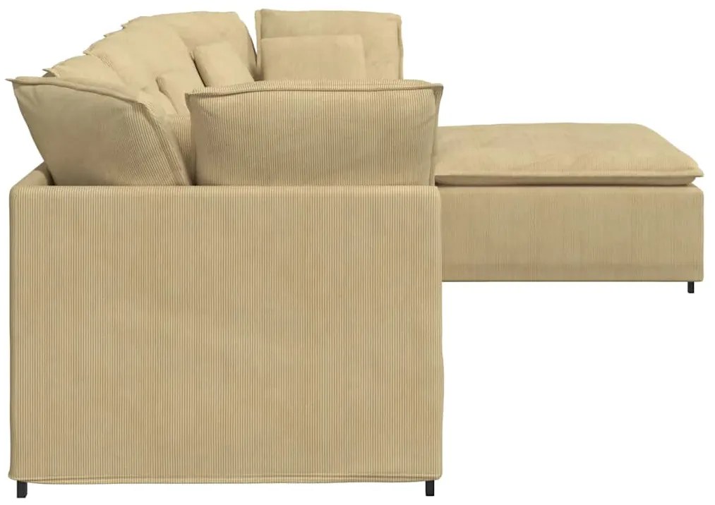 Sofá modular com pufes e almofadas tecido corduroy