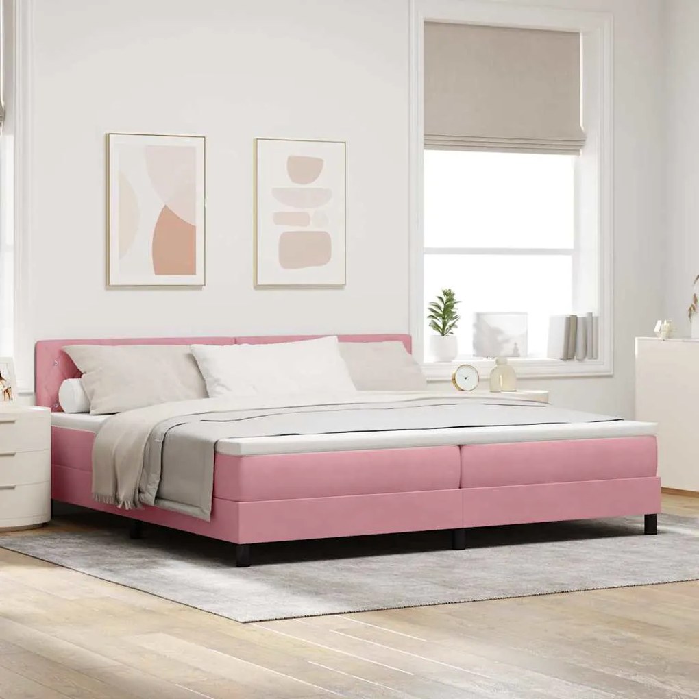 vidaXL Cama Box com colchão com cabeceira Rosa 200 x 200 cm Veludo