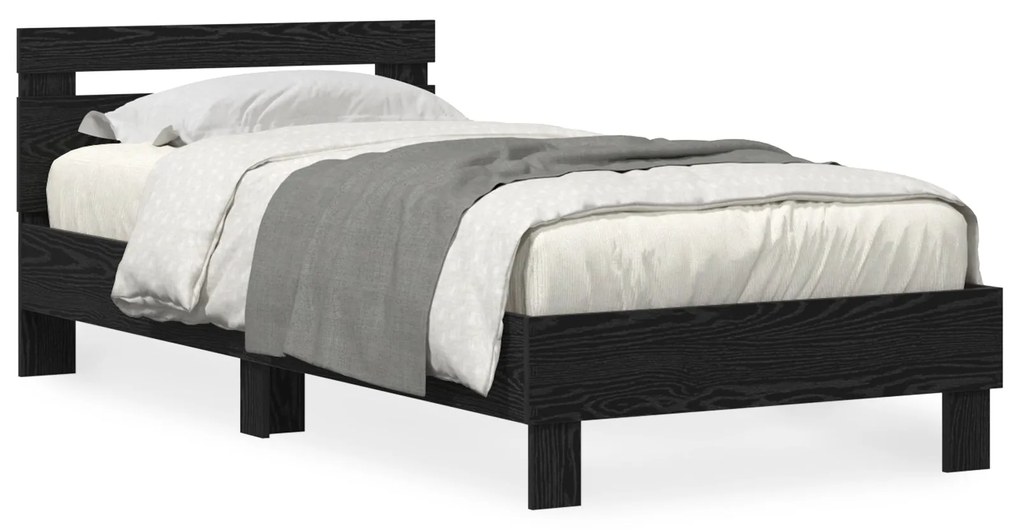 Cama vidaXL com Luzes LED Carvalho Preto 90x200 cm Madeira Reforçada