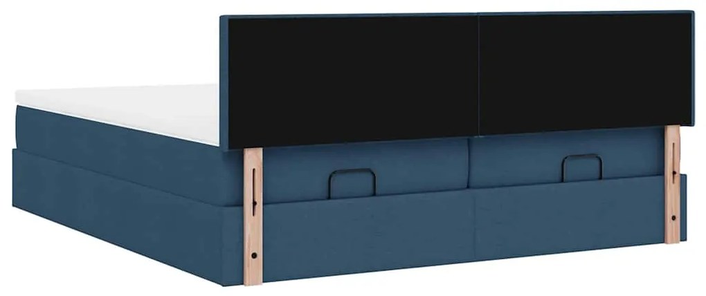 Estrutura de cama otomana com colchões 200x200cm tecido azul