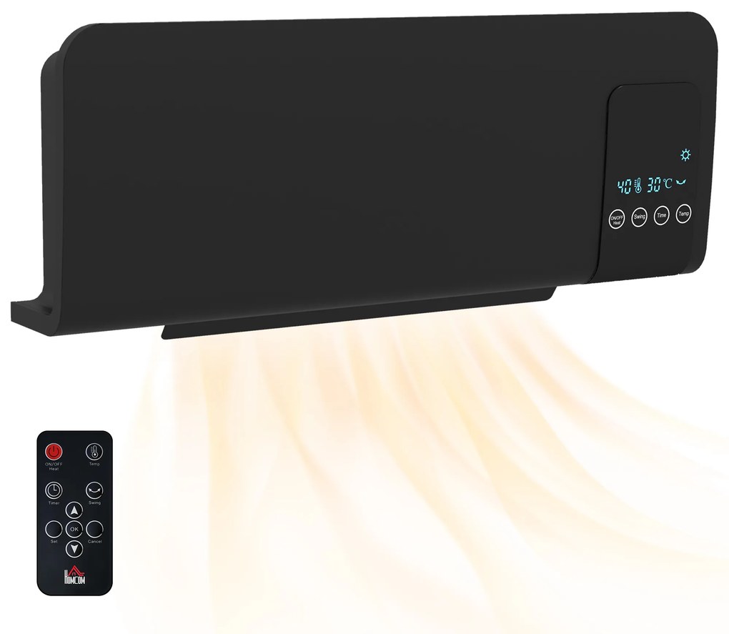 Aquecedor Elétrico de Parede 1000W/2000W 54,5x12x21,5 cm Preto