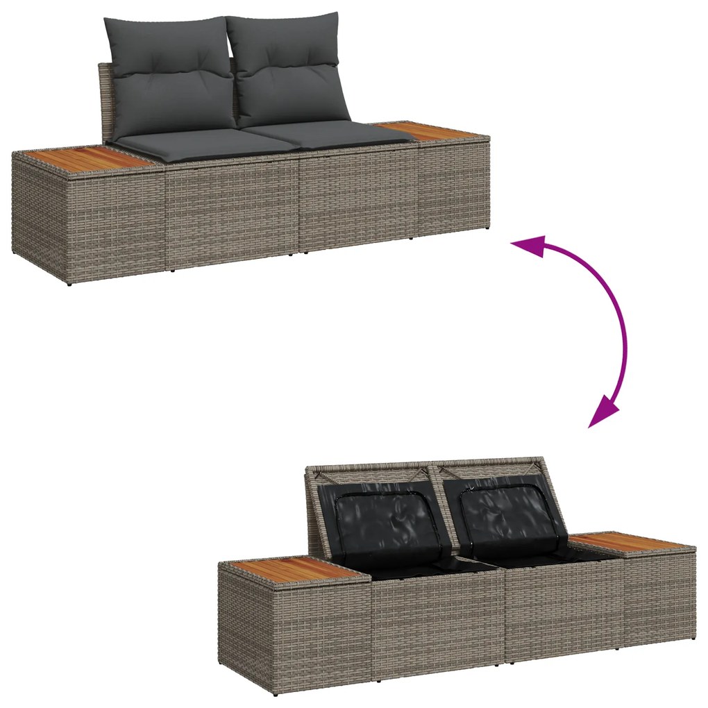 Conjunto de Sofá de Jardim de 9 Peças com Almofadas Cinza de Rattan Po