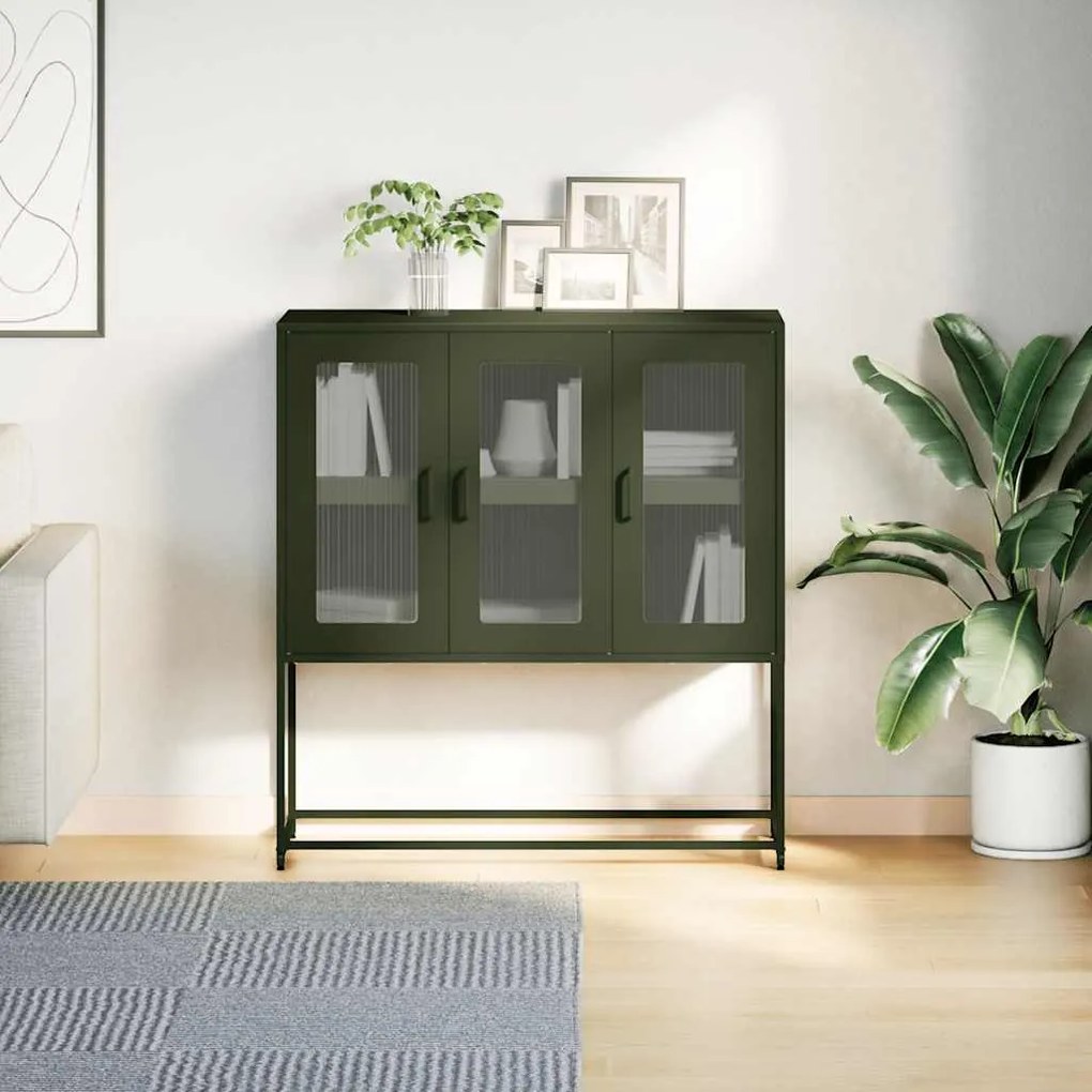 Aparador 100,5x39x107 cm aço laminado a frio verde-azeitona
