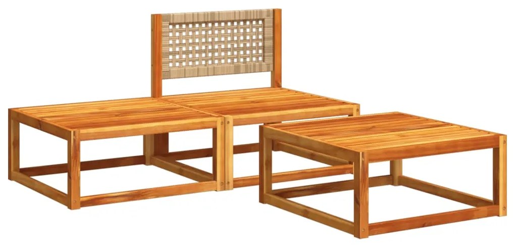 3 pcs conjunto de sofás de jardim com almofadões acácia maciça