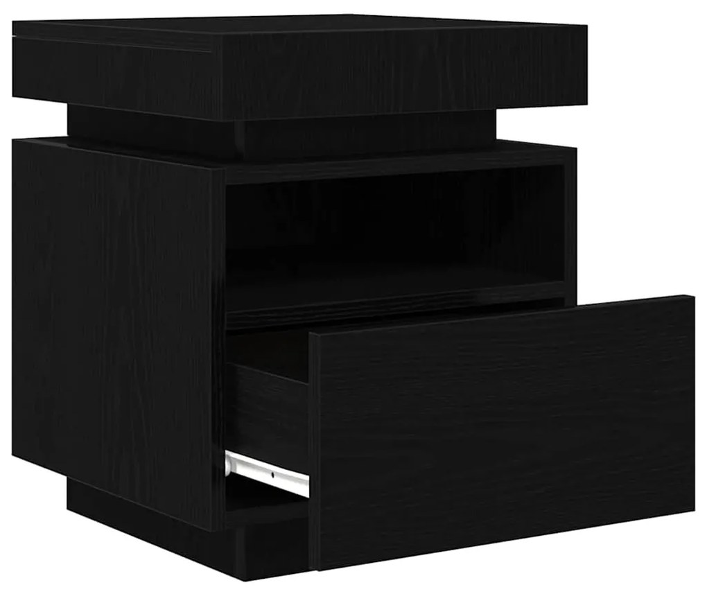 Criado-mudo vidaXL com Luzes LED Carvalho Preto 40x39x48,5 cm