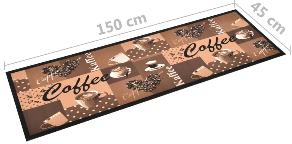 Tapete de cozinha lavável com design café 45x150 cm castanho