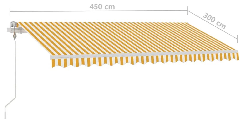 Toldo autom. LED e sensor de vento 450x300 cm amarelo/branco