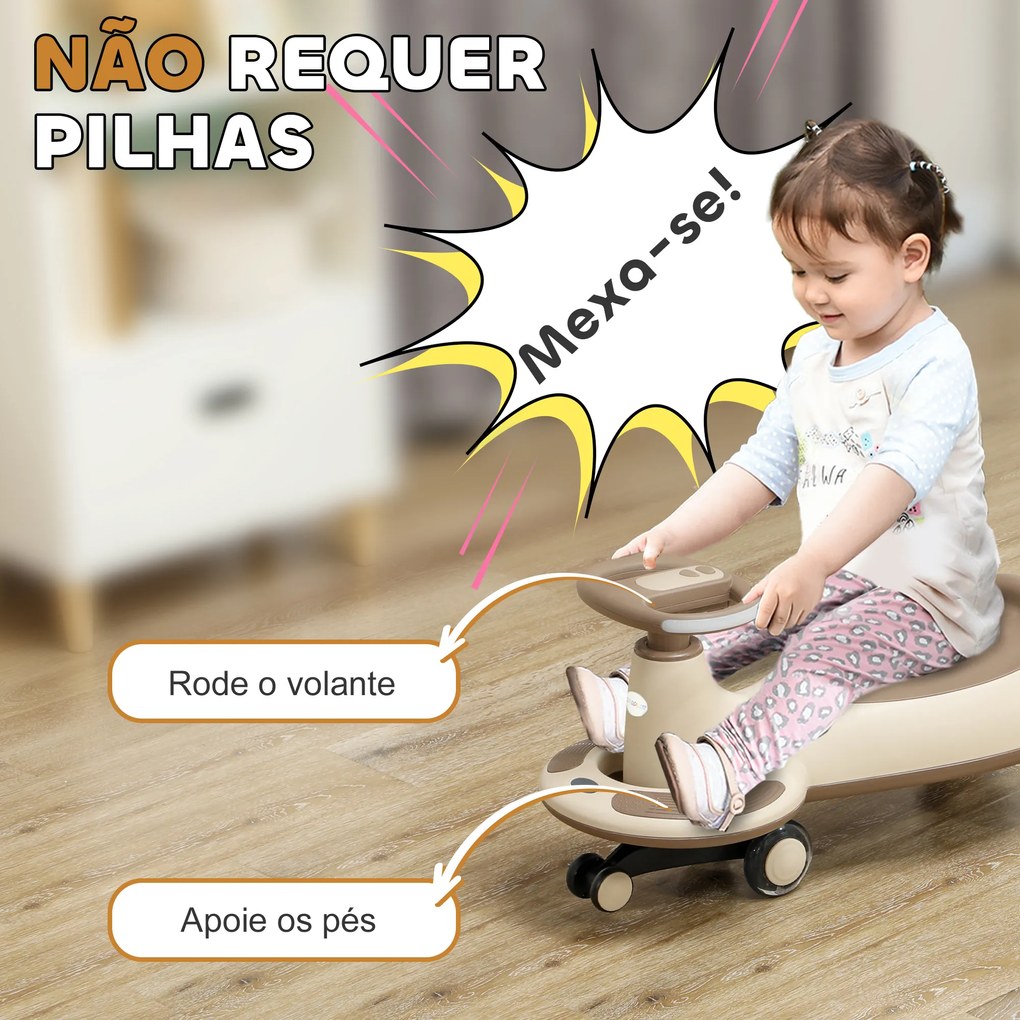 Carrinho Gira Gira para Crianças acima de 2 Anos Carrinho Wiggle com Guiador para Pais Música Luz