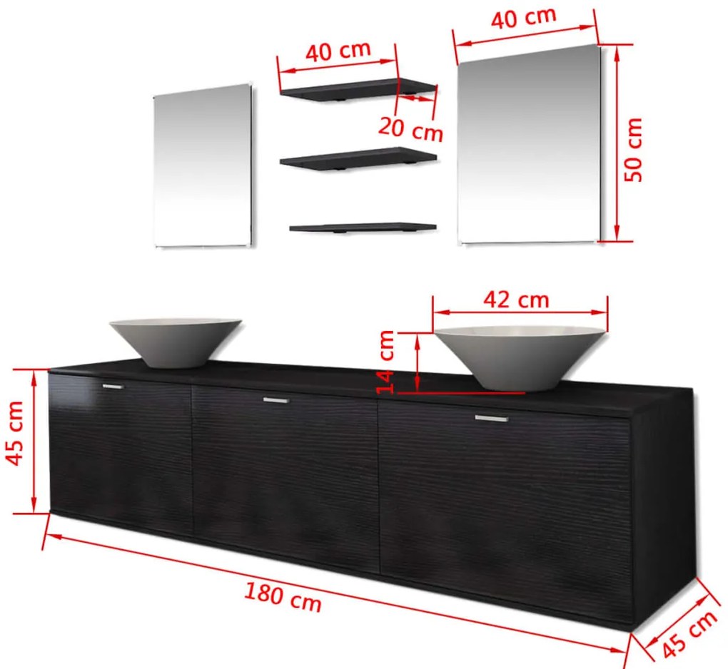 Móveis casa de banho 8 pcs e conjunto lavatório preto