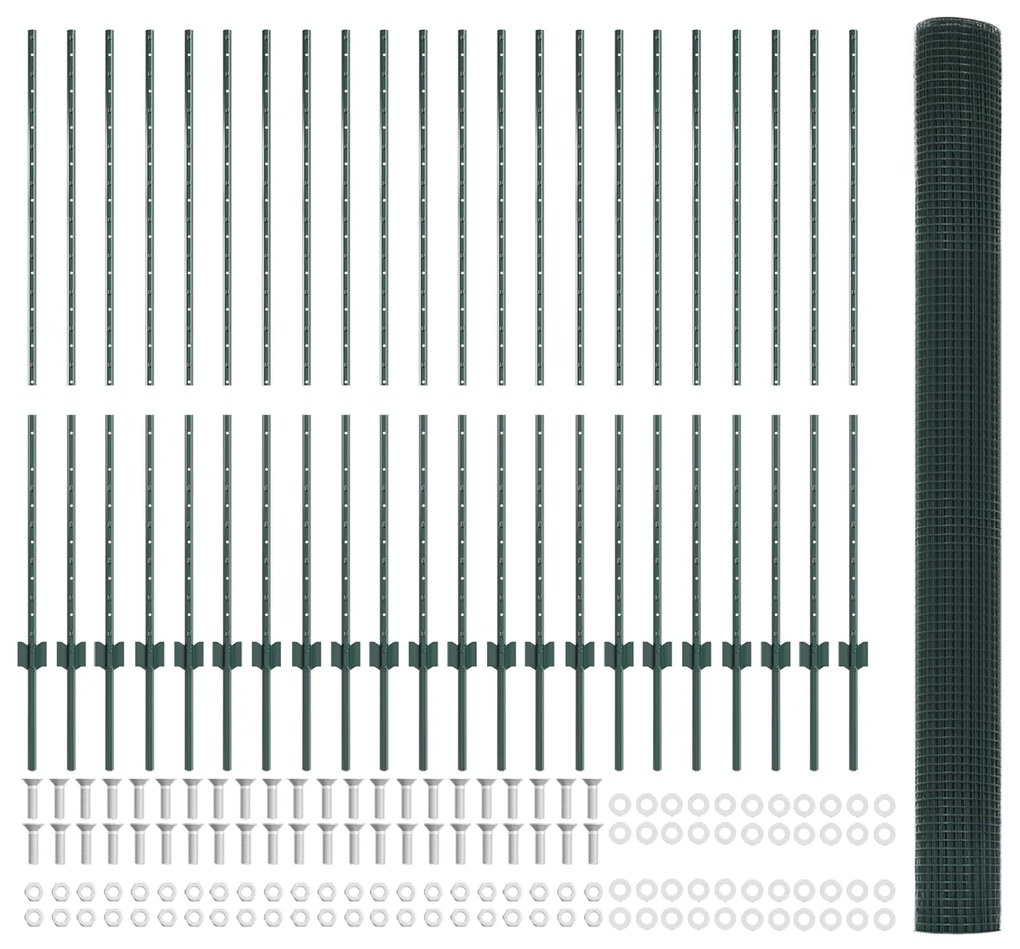 Cerca de Arame Soldado com 22 Postes U Verde 1.4x50 m Aço