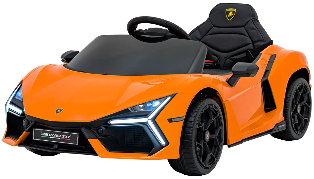 Carro elétrico para Crianças Lamborghini Revuelto 12V 4x4 Rodas Espuma EVA, Assento couro ecológico Laranja