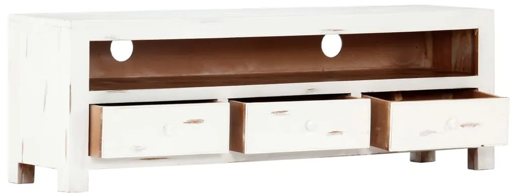 Móvel de TV 120x30x40 cm madeira de acácia maciça branco