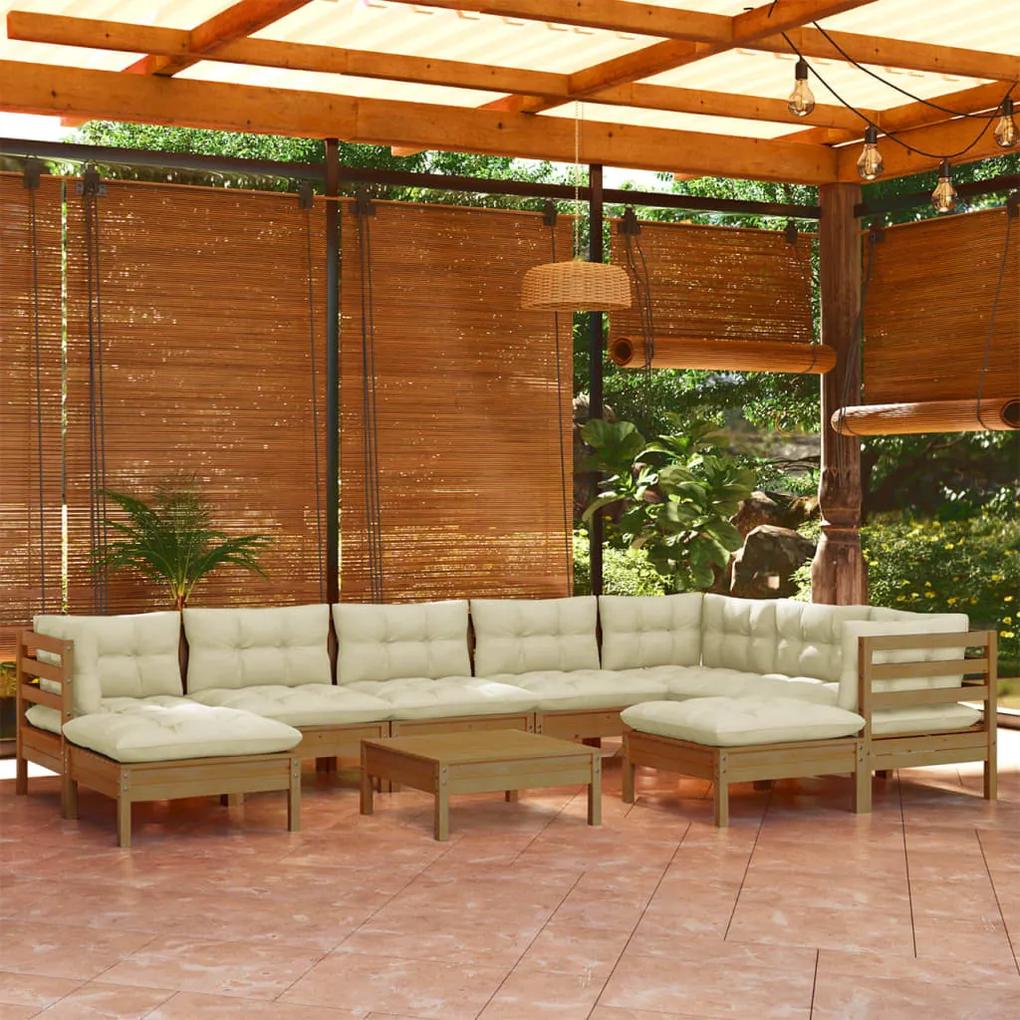 10pcs conj lounge jardim + almofadões pinho maciço castanho-mel