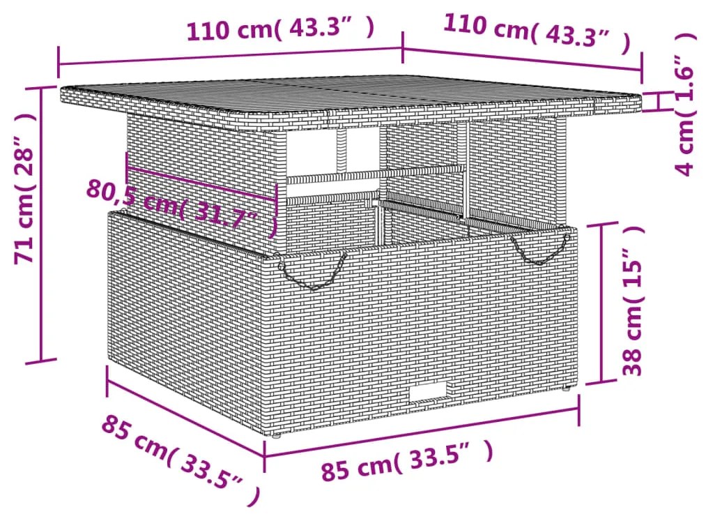 4 pcs conjunto de jantar p/ jardim c/ almofadões vime PE cinza