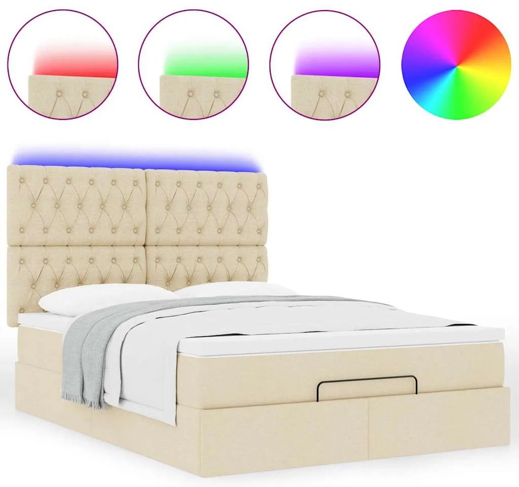 Estrutura de cama otomana com colchão tecido creme 140x200cm