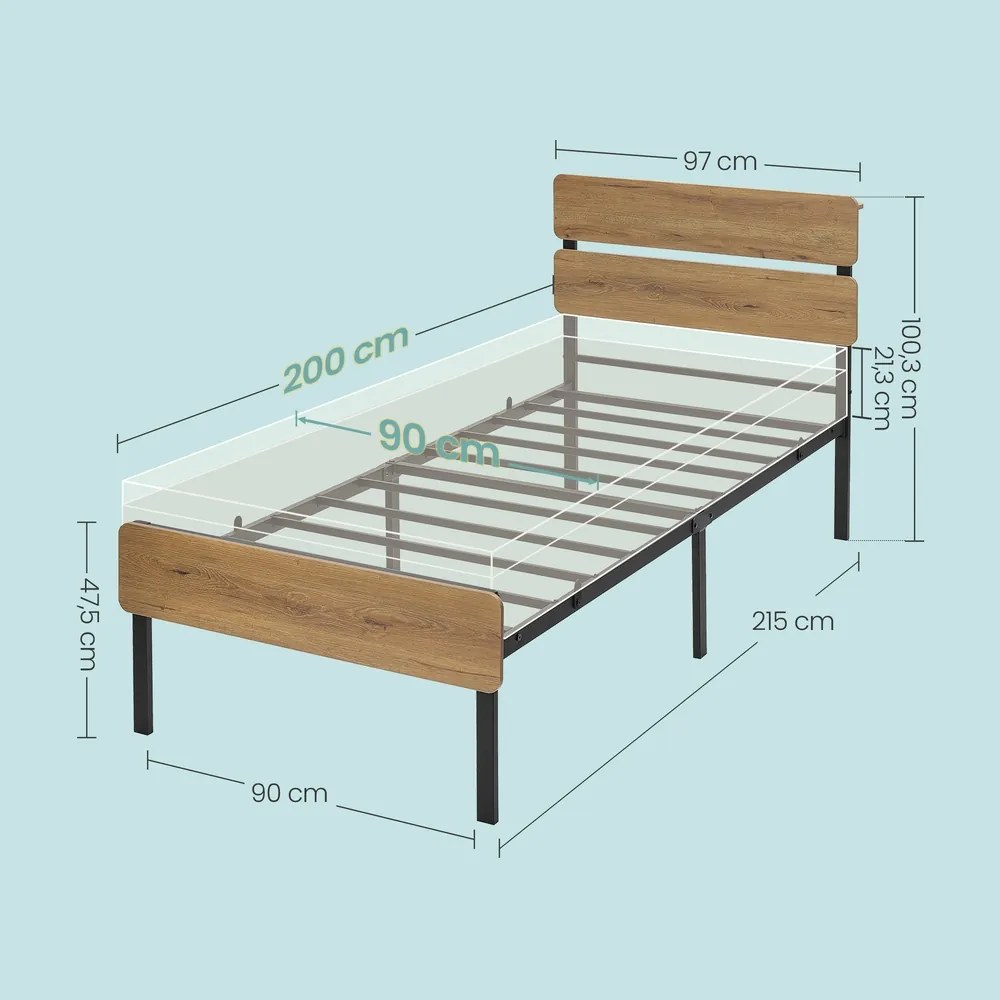Estrutura de cama individual, 90 x 200 cm (COLChÂO NÃO INCLUIDO), com luzes LED Castanho