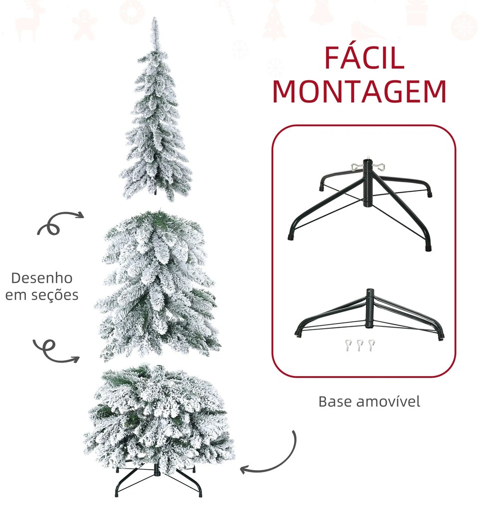 HOMCOM Árvore de Natal Artificial 180 cm Árvore de Natal Nevada com 52